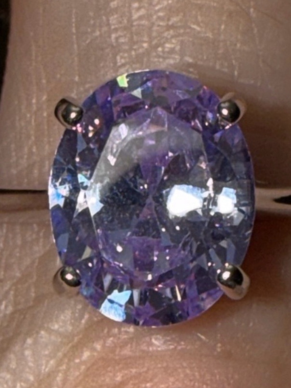 3CT purple AMETHYST 925 SS RING moissanite diamonds on both sides of setting NEW